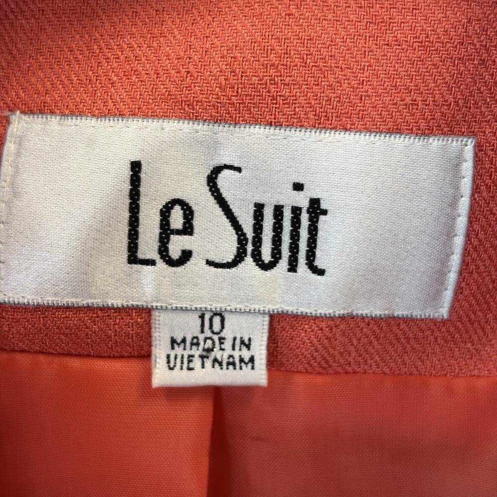 Vtg Le Suit Women 10 Skirt Suit Blazer Coral/Brown 2 Piece Tailored Equestrian - Picture 11 of 14